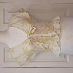 Yellow Floral Embroidery Cream Blouse Top A&F XS Cottagecore Y2K Coquette Summer